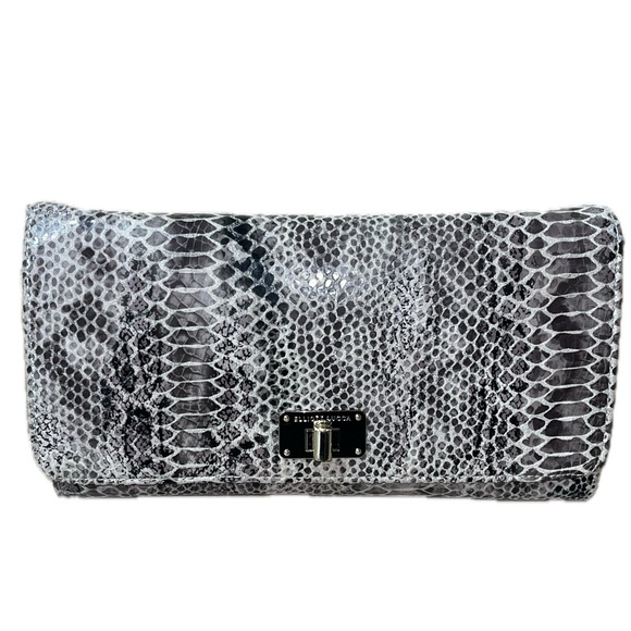 Elliott Lucca Leather Snakeskin Design Textured Turn-Lock Clutch - Picture 3 of 16